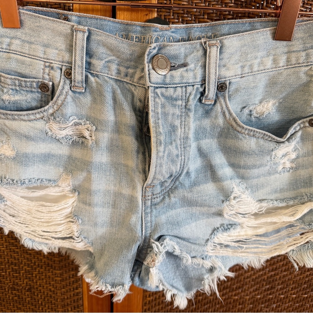 American Eagle Outfitters Light Blue Distressed Jean Shorts